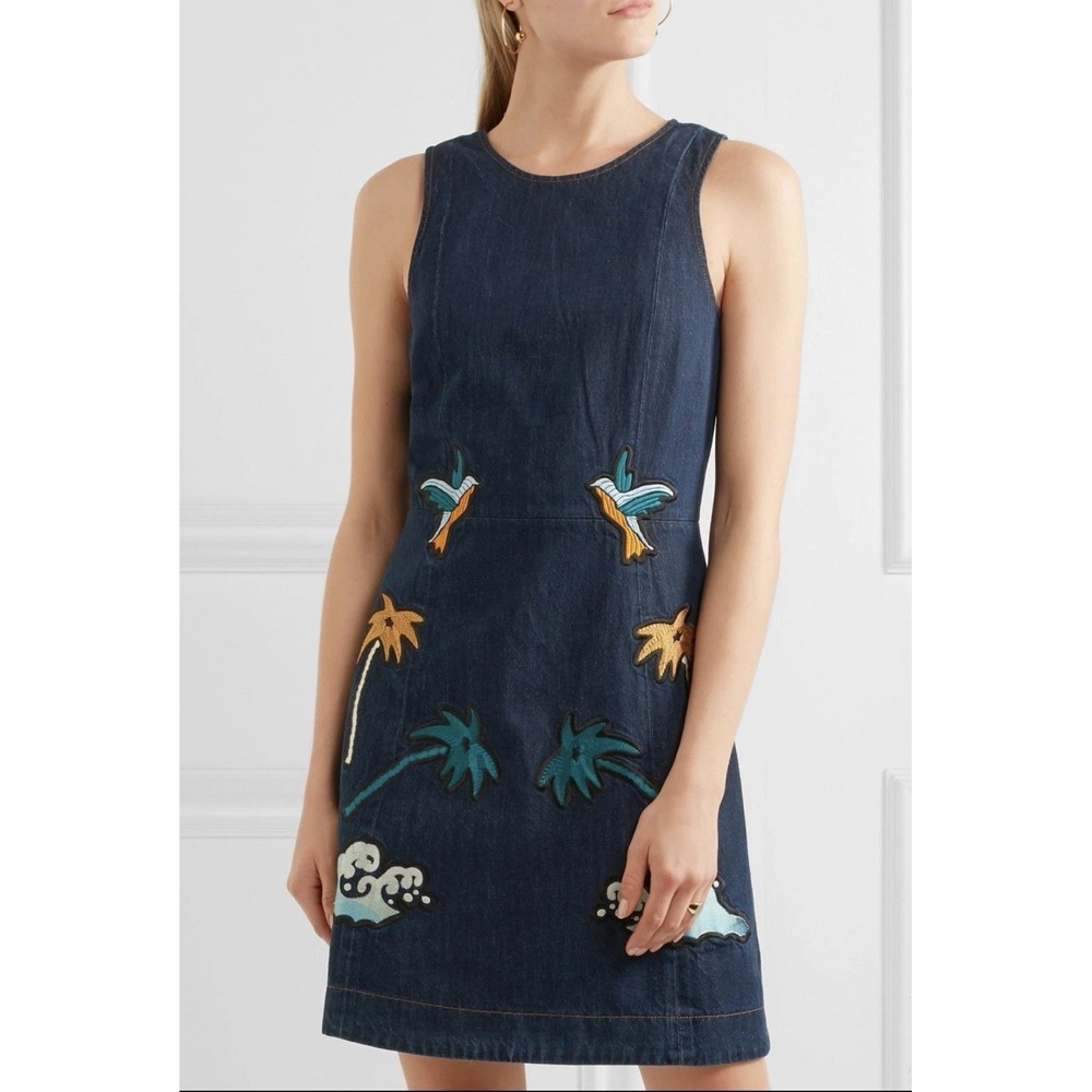 Victoria Beckham Embroidered Denim Dress Sz 10 Retail $500 Made In Italy NWOT